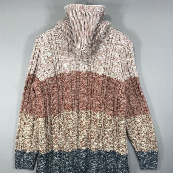 Lety & Me Cardigan Women's Large Brown Colorblock Sweater Knit Hooded Open Front - Picture 3 of 15